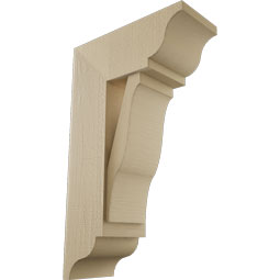 Ekena Millwork - BKTUR0756X18X30FST01RCPR - Timberthane Faux Wood Funston Style Bracket w/ Offset Brace, Traditional Ends, 7 1/2"W x 18"D x 30"H, Primed Tan