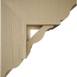 Ekena Millwork - BKTUR0756X20X20FST01RCPR - Timberthane Faux Wood Funston Style Bracket w/ Offset Brace, Traditional Ends, 7 1/2"W x 20"D x 20"H, Primed Tan