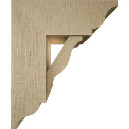 Ekena Millwork - BKTUR0756X20X24FST01RCPR - Timberthane Faux Wood Funston Style Bracket w/ Offset Brace, Traditional Ends, 7 1/2"W x 20"D x 24"H, Primed Tan