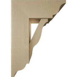 Ekena Millwork - BKTUR0756X20X28FST01RCPR - Timberthane Faux Wood Funston Style Bracket w/ Offset Brace, Traditional Ends, 7 1/2"W x 20"D x 28"H, Primed Tan
