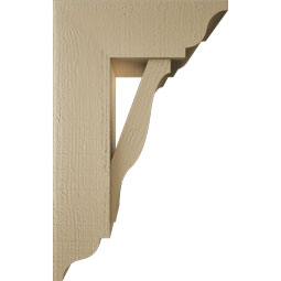 Ekena Millwork - BKTUR0756X20X32FST01RCPR - Timberthane Faux Wood Funston Style Bracket w/ Offset Brace, Traditional Ends, 7 1/2"W x 20"D x 32"H, Primed Tan