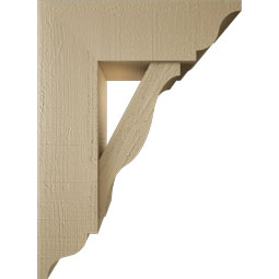 Ekena Millwork - BKTUR0756X22X30FST01RCPR - Timberthane Faux Wood Funston Style Bracket w/ Offset Brace, Traditional Ends, 7 1/2"W x 22"D x 30"H, Primed Tan