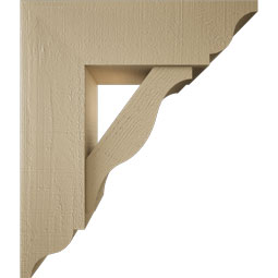 Ekena Millwork - BKTUR0756X24X28FST01RCPR - Timberthane Faux Wood Funston Style Bracket w/ Offset Brace, Traditional Ends, 7 1/2"W x 24"D x 28"H, Primed Tan