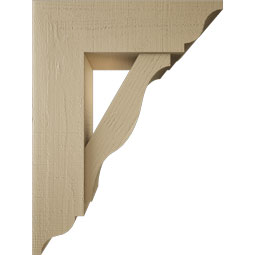 Ekena Millwork - BKTUR0756X24X32FST01RCPR - Timberthane Faux Wood Funston Style Bracket w/ Offset Brace, Traditional Ends, 7 1/2"W x 24"D x 32"H, Primed Tan