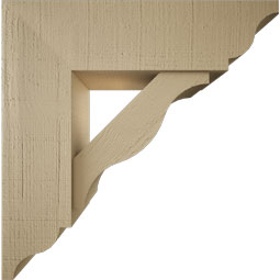 Ekena Millwork - BKTUR0756X26X26FST01RCPR - Timberthane Faux Wood Funston Style Bracket w/ Offset Brace, Traditional Ends, 7 1/2"W x 26"D x 26"H, Primed Tan