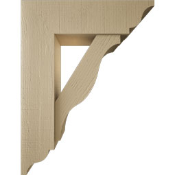 Ekena Millwork - BKTUR0756X26X34FST01RCPR - Timberthane Faux Wood Funston Style Bracket w/ Offset Brace, Traditional Ends, 7 1/2"W x 26"D x 34"H, Primed Tan