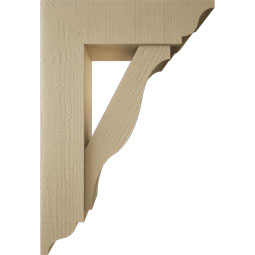 Ekena Millwork - BKTUR0756X26X38FST01RCPR - Timberthane Faux Wood Funston Style Bracket w/ Offset Brace, Traditional Ends, 7 1/2"W x 26"D x 38"H, Primed Tan