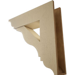 Ekena Millwork - BKTUR0756X28X28FST01RCPR - Timberthane Faux Wood Funston Style Bracket w/ Offset Brace, Traditional Ends, 7 1/2"W x 28"D x 28"H, Primed Tan