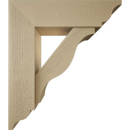 Ekena Millwork - BKTUR0756X28X32FST01RCPR - Timberthane Faux Wood Funston Style Bracket w/ Offset Brace, Traditional Ends, 7 1/2"W x 28"D x 32"H, Primed Tan
