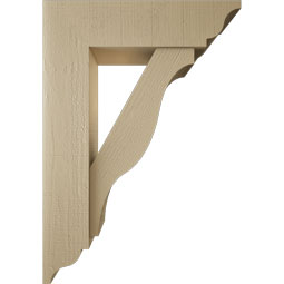 Ekena Millwork - BKTUR0756X28X40FST01RCPR - Timberthane Faux Wood Funston Style Bracket w/ Offset Brace, Traditional Ends, 7 1/2"W x 28"D x 40"H, Primed Tan