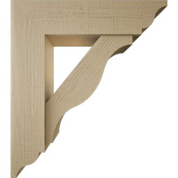 Ekena Millwork - BKTUR0756X30X34FST01RCPR - Timberthane Faux Wood Funston Style Bracket w/ Offset Brace, Traditional Ends, 7 1/2"W x 30"D x 34"H, Primed Tan