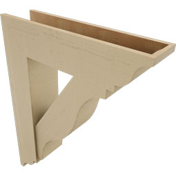 Ekena Millwork - BKTUR0756X30X38FST01RCPR - Timberthane Faux Wood Funston Style Bracket w/ Offset Brace, Traditional Ends, 7 1/2"W x 30"D x 38"H, Primed Tan