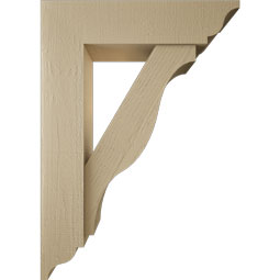 Ekena Millwork - BKTUR0756X30X42FST01RCPR - Timberthane Faux Wood Funston Style Bracket w/ Offset Brace, Traditional Ends, 7 1/2"W x 30"D x 42"H, Primed Tan