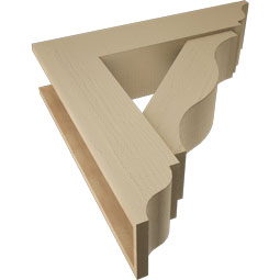 Ekena Millwork - BKTUR0756X32X32FST01RCPR - Timberthane Faux Wood Funston Style Bracket w/ Offset Brace, Traditional Ends, 7 1/2"W x 32"D x 32"H, Primed Tan