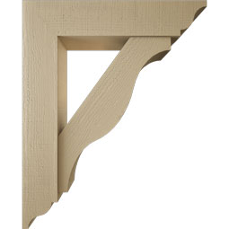 Ekena Millwork - BKTUR0756X34X42FST01RCPR - Timberthane Faux Wood Funston Style Bracket w/ Offset Brace, Traditional Ends, 7 1/2"W x 34"D x 42"H, Primed Tan
