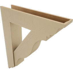 Ekena Millwork - BKTUR0756X34X42FST01RCPR - Timberthane Faux Wood Funston Style Bracket w/ Offset Brace, Traditional Ends, 7 1/2"W x 34"D x 42"H, Primed Tan