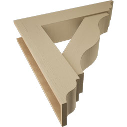Ekena Millwork - BKTUR0756X36X36FST01RCPR - Timberthane Faux Wood Funston Style Bracket w/ Offset Brace, Traditional Ends, 7 1/2"W x 36"D x 36"H, Primed Tan