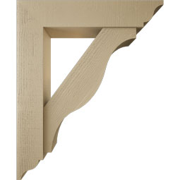 Ekena Millwork - BKTUR0756X36X44FST01RCPR - Timberthane Faux Wood Funston Style Bracket w/ Offset Brace, Traditional Ends, 7 1/2"W x 36"D x 44"H, Primed Tan