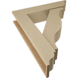 Ekena Millwork - BKTUR0756X36X44FST01RCPR - Timberthane Faux Wood Funston Style Bracket w/ Offset Brace, Traditional Ends, 7 1/2"W x 36"D x 44"H, Primed Tan