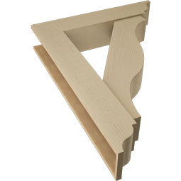 Ekena Millwork - BKTUR0756X36X48FST01RCPR - Timberthane Faux Wood Funston Style Bracket w/ Offset Brace, Traditional Ends, 7 1/2"W x 36"D x 48"H, Primed Tan