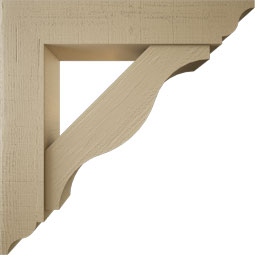 Ekena Millwork - BKTUR0756X38X38FST01RCPR - Timberthane Faux Wood Funston Style Bracket w/ Offset Brace, Traditional Ends, 7 1/2"W x 38"D x 38"H, Primed Tan