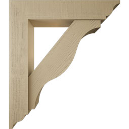 Ekena Millwork - BKTUR0756X38X44FST01RCPR - Timberthane Faux Wood Funston Style Bracket w/ Offset Brace, Traditional Ends, 7 1/2"W x 38"D x 44"H, Primed Tan