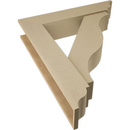 Ekena Millwork - BKTUR0756X38X44FST01RCPR - Timberthane Faux Wood Funston Style Bracket w/ Offset Brace, Traditional Ends, 7 1/2"W x 38"D x 44"H, Primed Tan