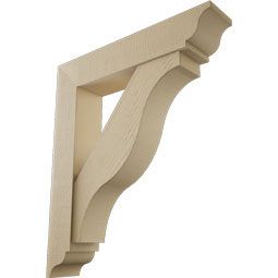 Ekena Millwork - BKTUR0756X38X44FST01RCPR - Timberthane Faux Wood Funston Style Bracket w/ Offset Brace, Traditional Ends, 7 1/2"W x 38"D x 44"H, Primed Tan