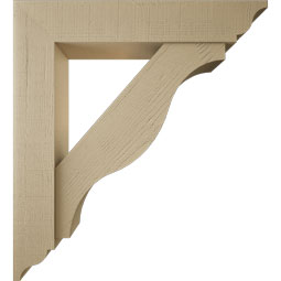 Ekena Millwork - BKTUR0756X40X44FST01RCPR - Timberthane Faux Wood Funston Style Bracket w/ Offset Brace, Traditional Ends, 7 1/2"W x 40"D x 44"H, Primed Tan