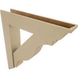 Ekena Millwork - BKTUR0756X40X44FST01RCPR - Timberthane Faux Wood Funston Style Bracket w/ Offset Brace, Traditional Ends, 7 1/2"W x 40"D x 44"H, Primed Tan