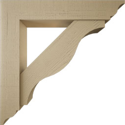 Ekena Millwork - BKTUR0756X42X42FST01RCPR - Timberthane Faux Wood Funston Style Bracket w/ Offset Brace, Traditional Ends, 7 1/2"W x 42"D x 42"H, Primed Tan