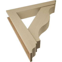 Ekena Millwork - BKTUR0756X48X48FST01RCPR - Timberthane Faux Wood Funston Style Bracket w/ Offset Brace, Traditional Ends, 7 1/2"W x 48"D x 48"H, Primed Tan