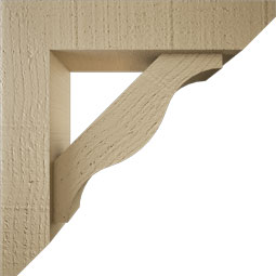 Ekena Millwork - BKTUR0352X14X14FST06RCPR - Timberthane Faux Wood Funston Style Bracket w/ Offset Brace, Slat Ends, 3 1/2"W x 14"D x 14"H, Primed Tan