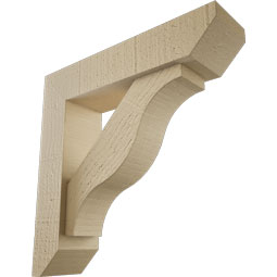 Ekena Millwork - BKTUR0352X14X14FST06RCPR - Timberthane Faux Wood Funston Style Bracket w/ Offset Brace, Slat Ends, 3 1/2"W x 14"D x 14"H, Primed Tan