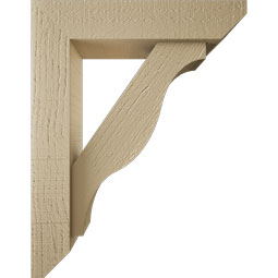 Ekena Millwork - BKTUR0352X14X18FST06RCPR - Timberthane Faux Wood Funston Style Bracket w/ Offset Brace, Slat Ends, 3 1/2"W x 14"D x 18"H, Primed Tan