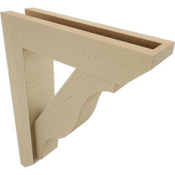 Ekena Millwork - BKTUR0352X14X18FST06RCPR - Timberthane Faux Wood Funston Style Bracket w/ Offset Brace, Slat Ends, 3 1/2"W x 14"D x 18"H, Primed Tan