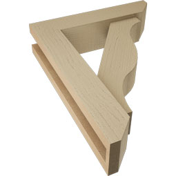 Ekena Millwork - BKTUR0352X14X18FST06RCPR - Timberthane Faux Wood Funston Style Bracket w/ Offset Brace, Slat Ends, 3 1/2"W x 14"D x 18"H, Primed Tan