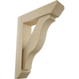 Ekena Millwork - BKTUR0352X14X18FST06RCPR - Timberthane Faux Wood Funston Style Bracket w/ Offset Brace, Slat Ends, 3 1/2"W x 14"D x 18"H, Primed Tan