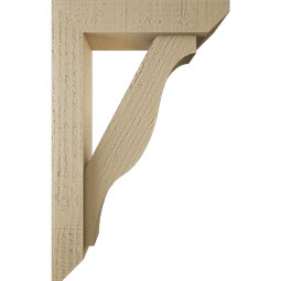 Ekena Millwork - BKTUR0352X14X22FST06RCPR - Timberthane Faux Wood Funston Style Bracket w/ Offset Brace, Slat Ends, 3 1/2"W x 14"D x 22"H, Primed Tan