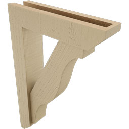 Ekena Millwork - BKTUR0352X14X22FST06RCPR - Timberthane Faux Wood Funston Style Bracket w/ Offset Brace, Slat Ends, 3 1/2"W x 14"D x 22"H, Primed Tan