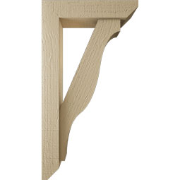 Ekena Millwork - BKTUR0352X14X26FST06RCPR - Timberthane Faux Wood Funston Style Bracket w/ Offset Brace, Slat Ends, 3 1/2"W x 14"D x 26"H, Primed Tan