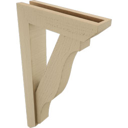 Ekena Millwork - BKTUR0352X14X26FST06RCPR - Timberthane Faux Wood Funston Style Bracket w/ Offset Brace, Slat Ends, 3 1/2"W x 14"D x 26"H, Primed Tan