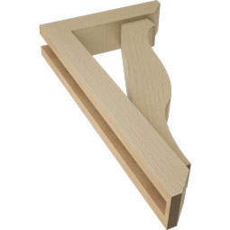 Ekena Millwork - BKTUR0352X14X26FST06RCPR - Timberthane Faux Wood Funston Style Bracket w/ Offset Brace, Slat Ends, 3 1/2"W x 14"D x 26"H, Primed Tan