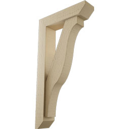 Ekena Millwork - BKTUR0352X14X26FST06RCPR - Timberthane Faux Wood Funston Style Bracket w/ Offset Brace, Slat Ends, 3 1/2"W x 14"D x 26"H, Primed Tan