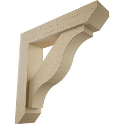 Ekena Millwork - BKTUR0352X16X16FST06RCPR - Timberthane Faux Wood Funston Style Bracket w/ Offset Brace, Slat Ends, 3 1/2"W x 16"D x 16"H, Primed Tan