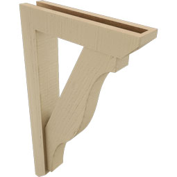 Ekena Millwork - BKTUR0352X16X28FST06RCPR - Timberthane Faux Wood Funston Style Bracket w/ Offset Brace, Slat Ends, 3 1/2"W x 16"D x 28"H, Primed Tan