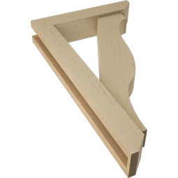 Ekena Millwork - BKTUR0352X16X28FST06RCPR - Timberthane Faux Wood Funston Style Bracket w/ Offset Brace, Slat Ends, 3 1/2"W x 16"D x 28"H, Primed Tan