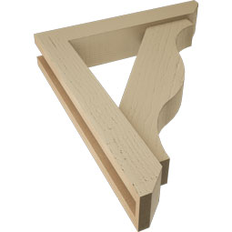 Ekena Millwork - BKTUR0352X18X22FST06RCPR - Timberthane Faux Wood Funston Style Bracket w/ Offset Brace, Slat Ends, 3 1/2"W x 18"D x 22"H, Primed Tan
