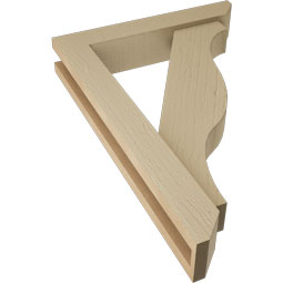 Ekena Millwork - BKTUR0352X18X26FST06RCPR - Timberthane Faux Wood Funston Style Bracket w/ Offset Brace, Slat Ends, 3 1/2"W x 18"D x 26"H, Primed Tan