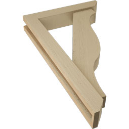 Ekena Millwork - BKTUR0352X18X30FST06RCPR - Timberthane Faux Wood Funston Style Bracket w/ Offset Brace, Slat Ends, 3 1/2"W x 18"D x 30"H, Primed Tan
